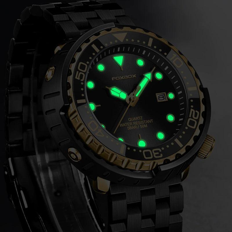 Rotating Bezel Waterproof Watch with Luminous Hands and Indicators