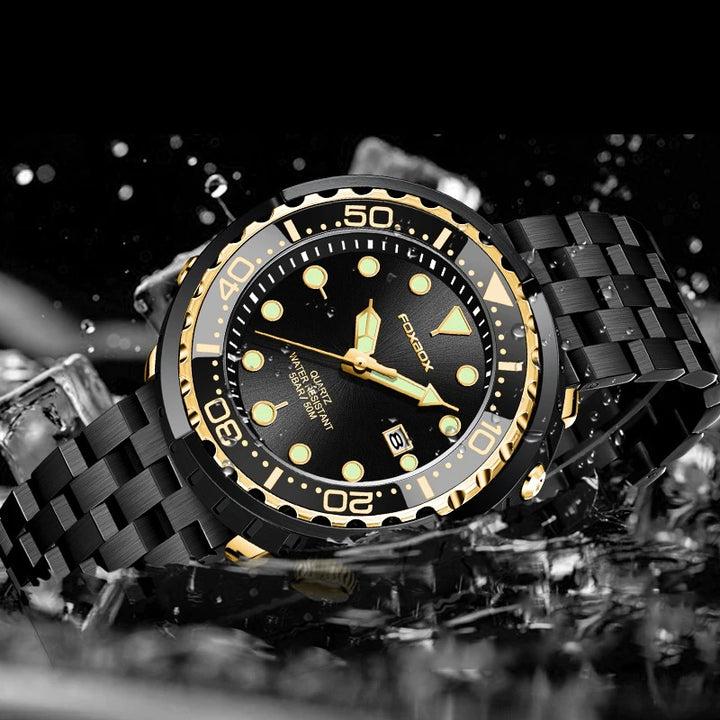 Rotating Bezel Waterproof Watch with Luminous Hands and Indicators