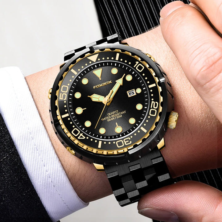 Rotating Bezel Waterproof Watch with Luminous Hands and Indicators