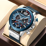 Leisure and Sports Trend with Superior Vegan Leather Strap Chronograph Quartz Watches