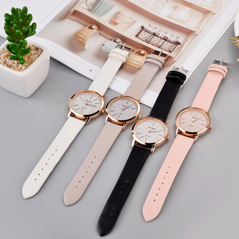 Brilliant Starry Sky Round Simple Dial with Vegan Leather Band Quartz Watches