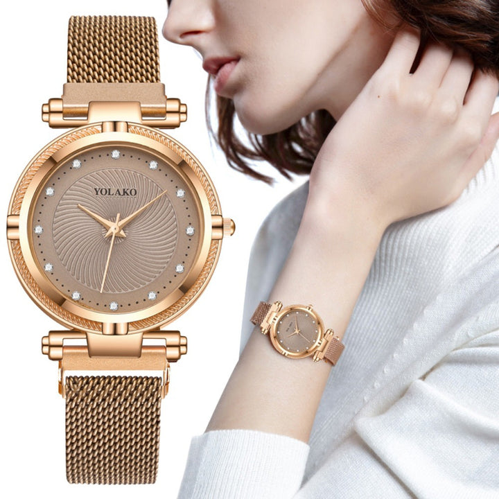 Casual Rhinestone Dial with Magnetic Buckle Steel Mesh Strap Watches