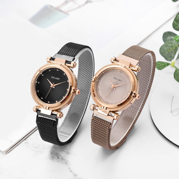 Casual Rhinestone Dial with Magnetic Buckle Steel Mesh Strap Watches