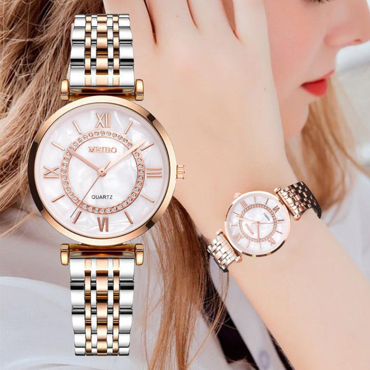 Intricate Rhinestone Studded Roman Numeral Dial Quartz Watches