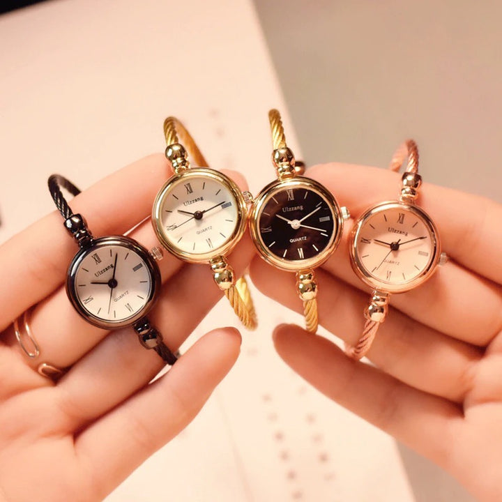 Stainless Steel Retro Small Round Case Bangle Bracelet Quartz Watches