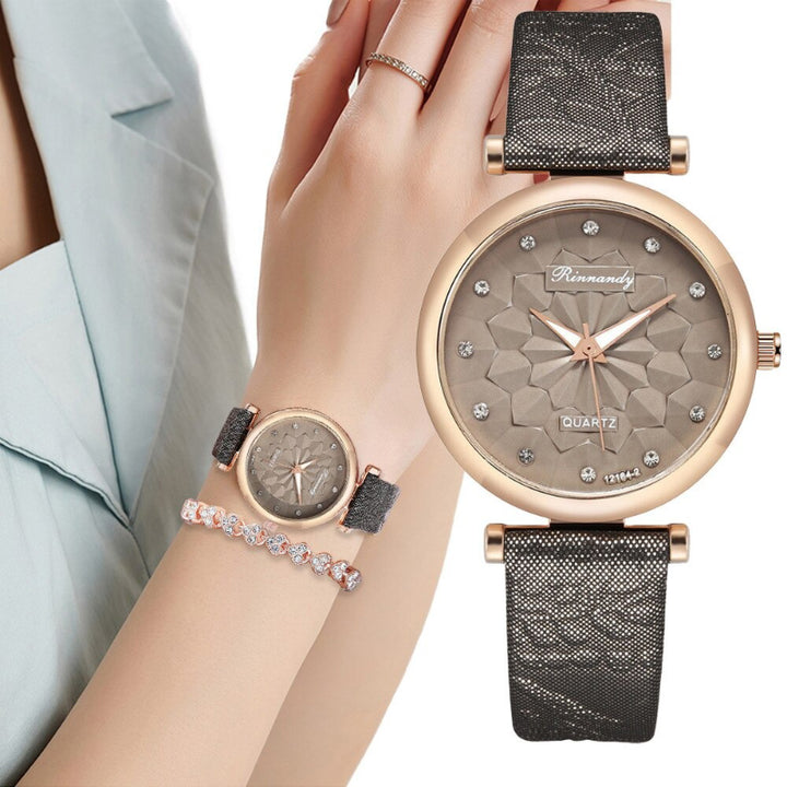 Casual Geometric Floral Design Dial Quartz Watch