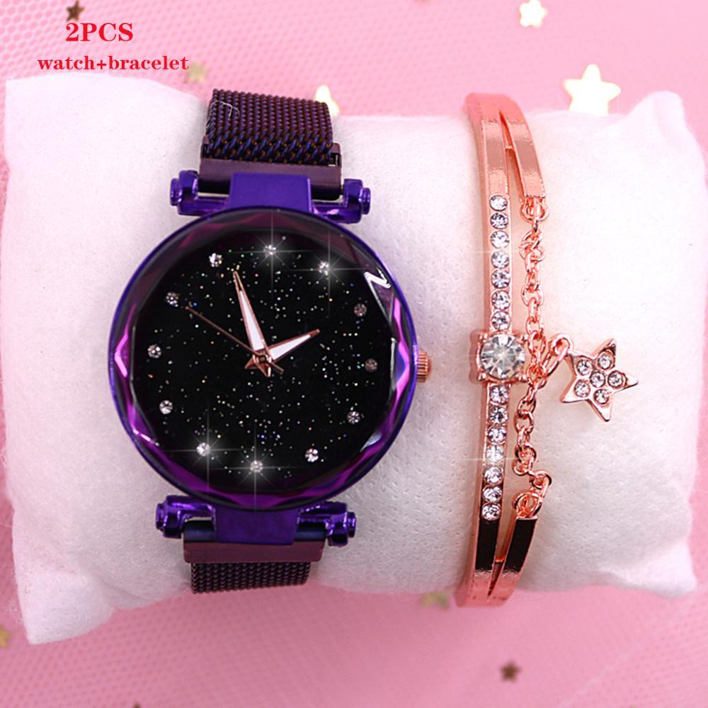 Starry Night Women's Watch with Bejeweled Bangle