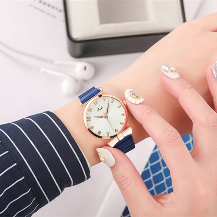 Casual Minimalist Bowknot Case with Stainless Steel Mesh Band Quartz Watches