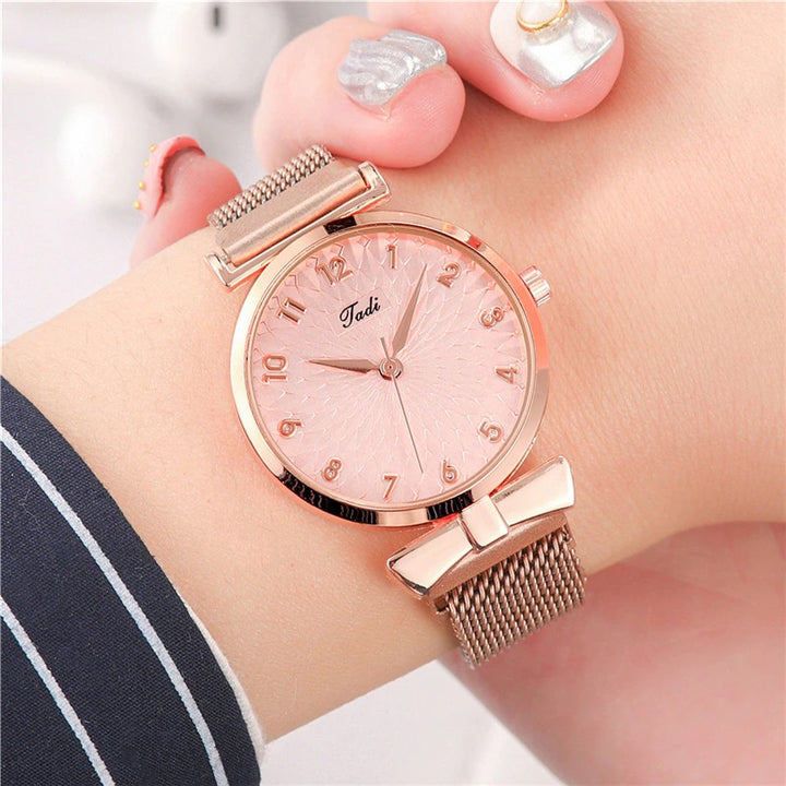 Casual Minimalist Bowknot Case with Stainless Steel Mesh Band Quartz Watches