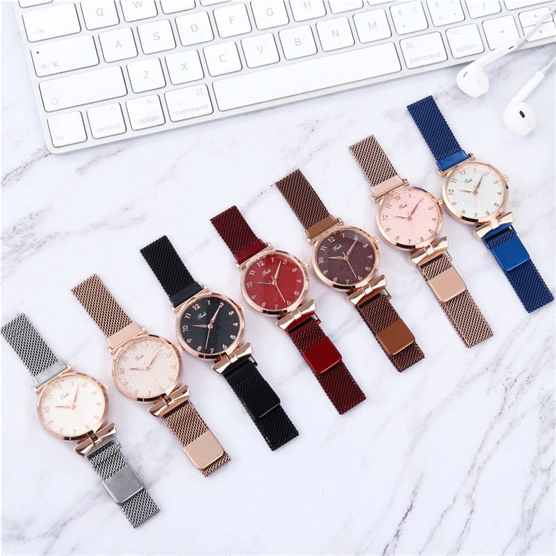 Casual Minimalist Bowknot Case with Stainless Steel Mesh Band Quartz Watches