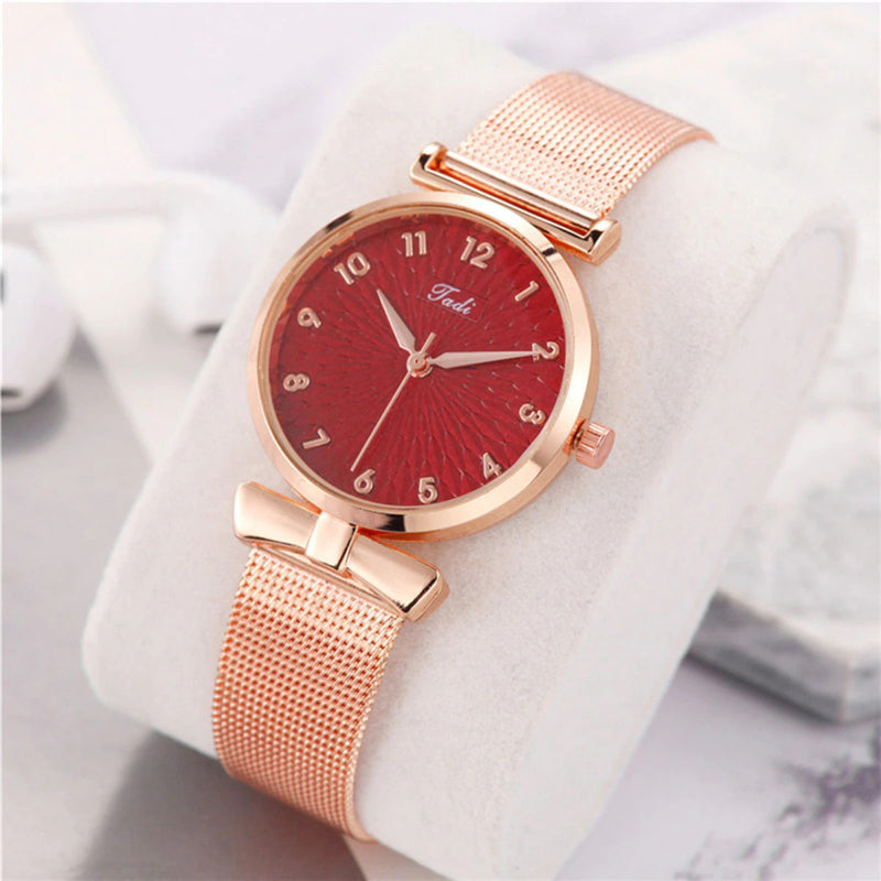 Casual Minimalist Bowknot Case with Stainless Steel Mesh Band Quartz Watches