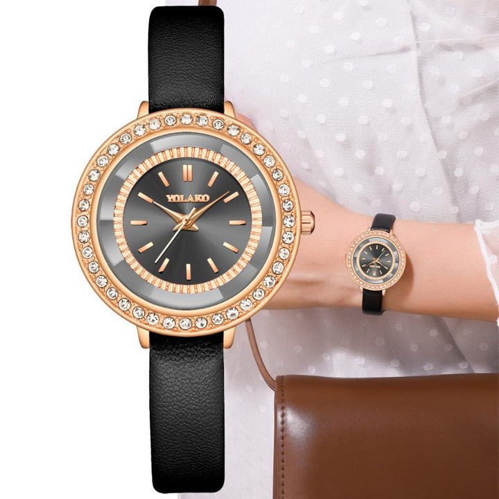 Rhinestone Embellished Round Dial Quartz Watches