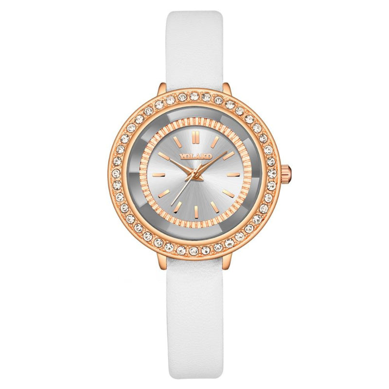 Elegant Rhinestone Adorned Round Dial Quartz Watches