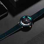 Trendy Fashion Glass Design with Vegan Leather Strap Quartz Watches