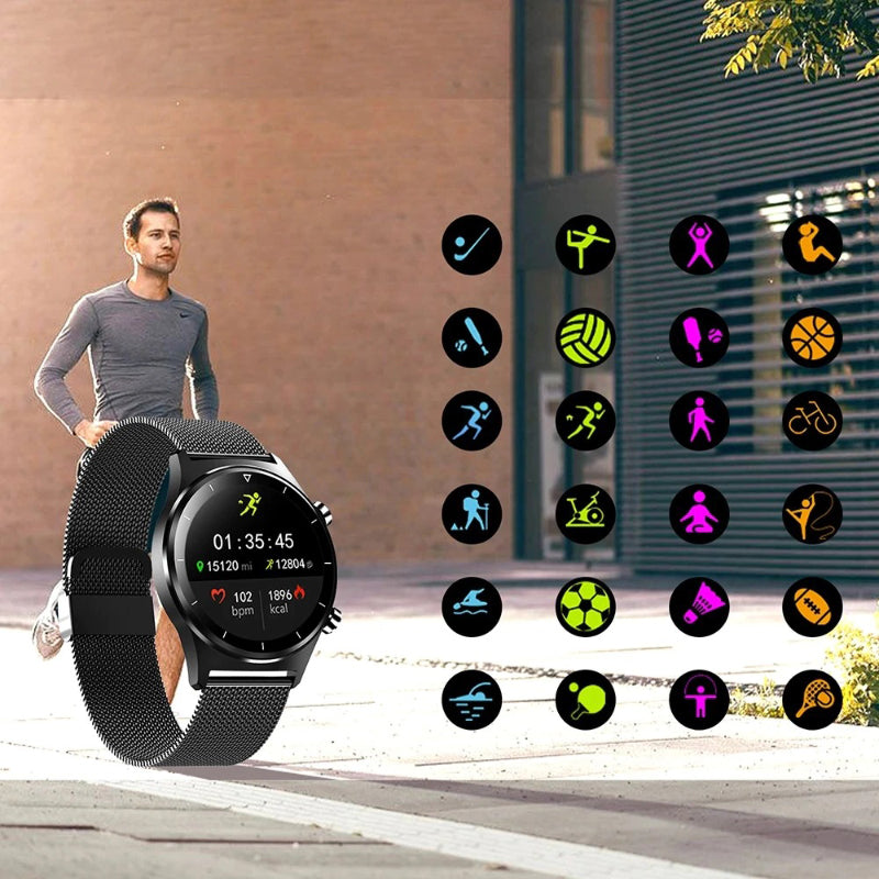 Waterproof Full Touch Round Screen Fitness Sports Track Smartwatches