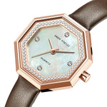 Captivating Geometric Style Octagon Rhinestone Dial with Vegan Leather Strap Quartz Watches