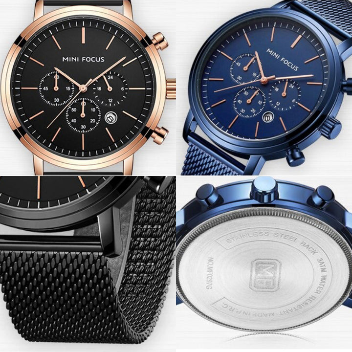 Water-resistant Thin Mesh Strap Minimalist Chronograph Quartz Watch