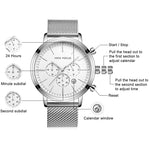 Water-resistant Thin Mesh Strap Minimalist Chronograph Quartz Watch