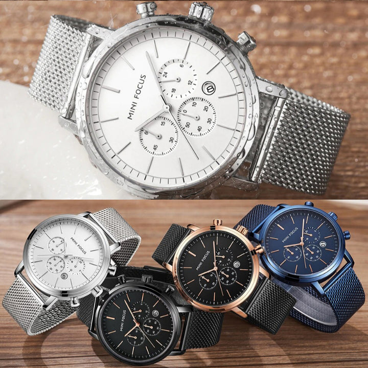 Water-resistant Thin Mesh Strap Minimalist Chronograph Quartz Watch