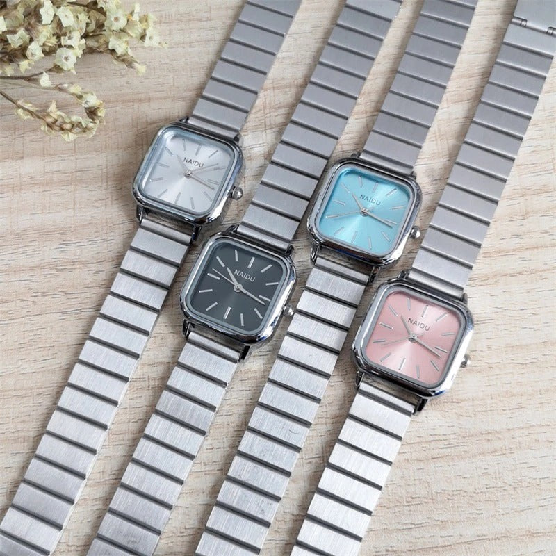 Classic Stainless Steel Numberless Square Case Quartz Watches