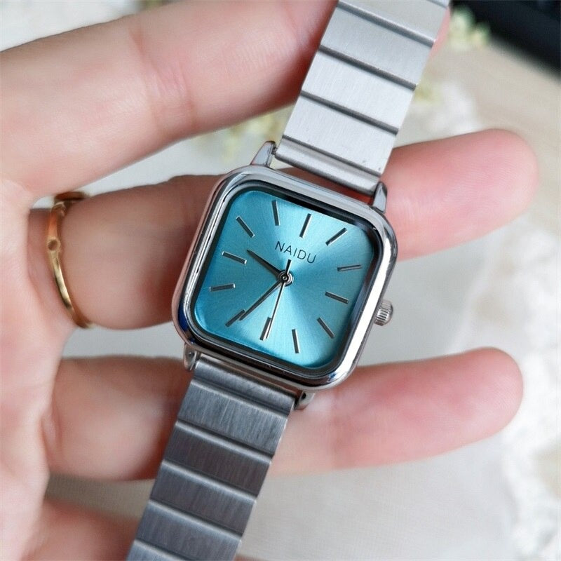 Classic Stainless Steel Numberless Square Case Quartz Watches