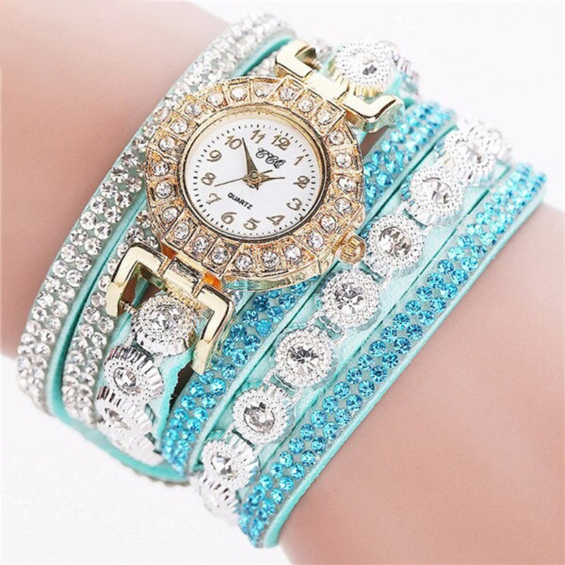 Wrap Around Rhinestone Embellished Arabic Dial Bracelet Quartz Watches