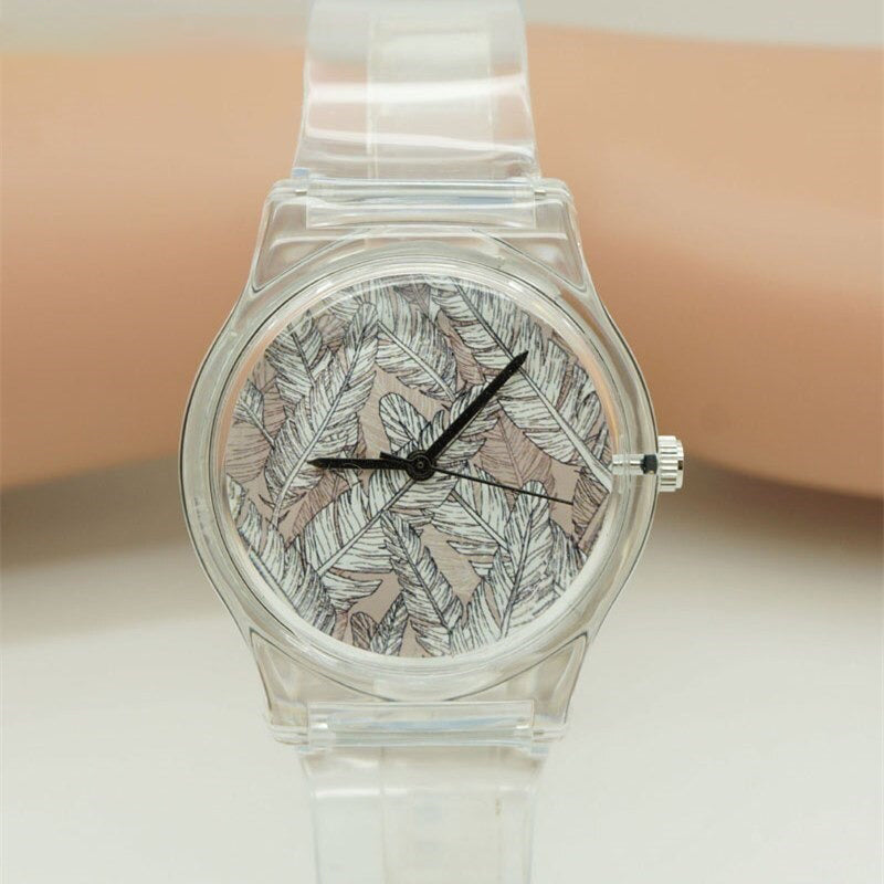 Casual Feather Dial Accent with Silicone Strap Quartz Watches