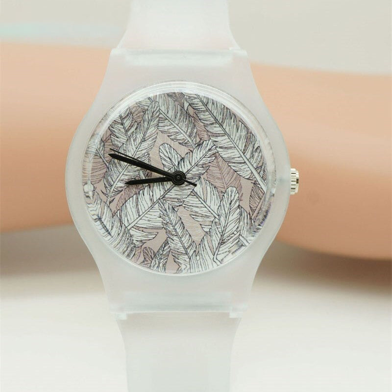 Casual Feather Dial Accent with Silicone Strap Quartz Watches