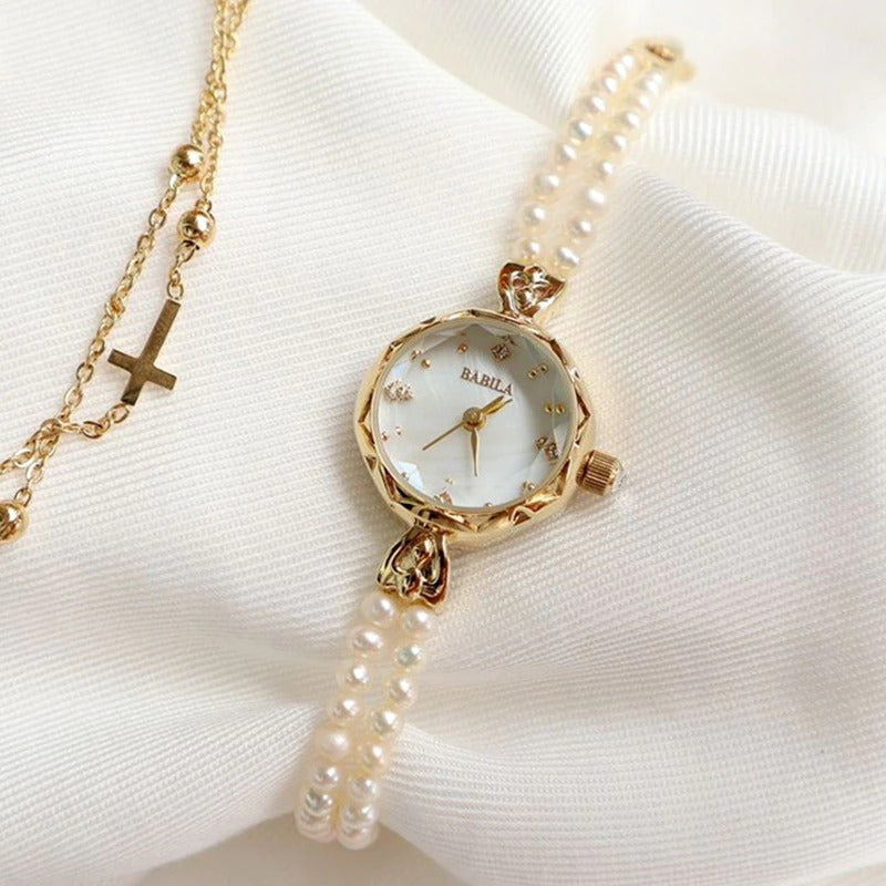 Wondrous Pearl Studded Bracelet Quartz Watches