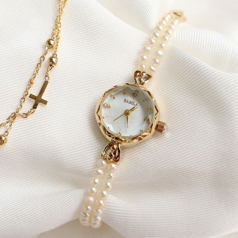 Natural Freshwater Pearl Studded Bracelet Quartz Watches