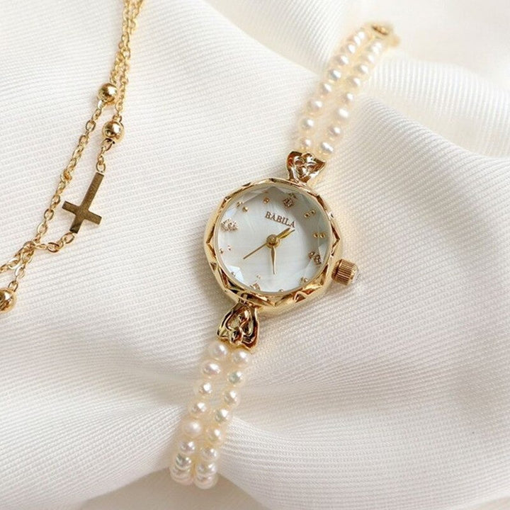 Natural Freshwater Pearl Studded Bracelet Quartz Watches