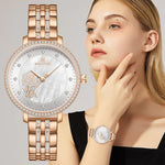 Blooming Rose Flower Dial with Rhinestone Scales Waterproof Quartz Watches
