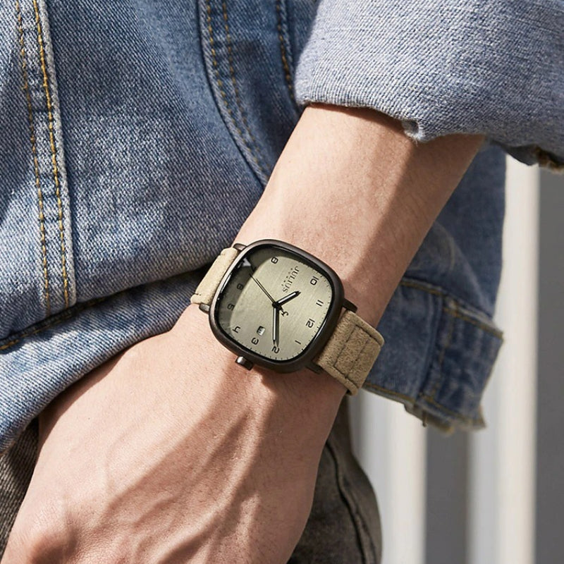 Sporty Trend Large Square Case with Tough Vegan Leather Strap Quartz Watches