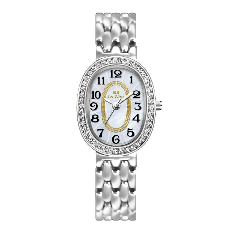 Rhinestone Emblazed Small Oval-Shaped Dial Quartz Watches