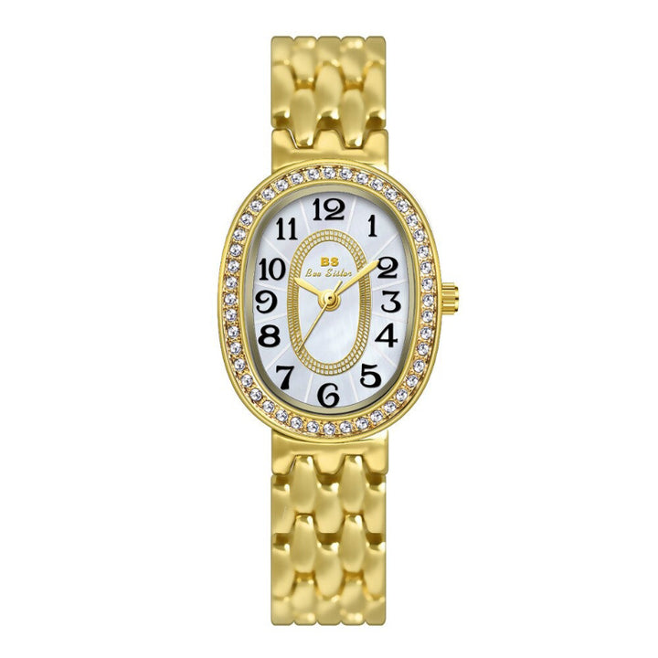 Rhinestone Emblazed Small Oval-Shaped Dial Quartz Watches