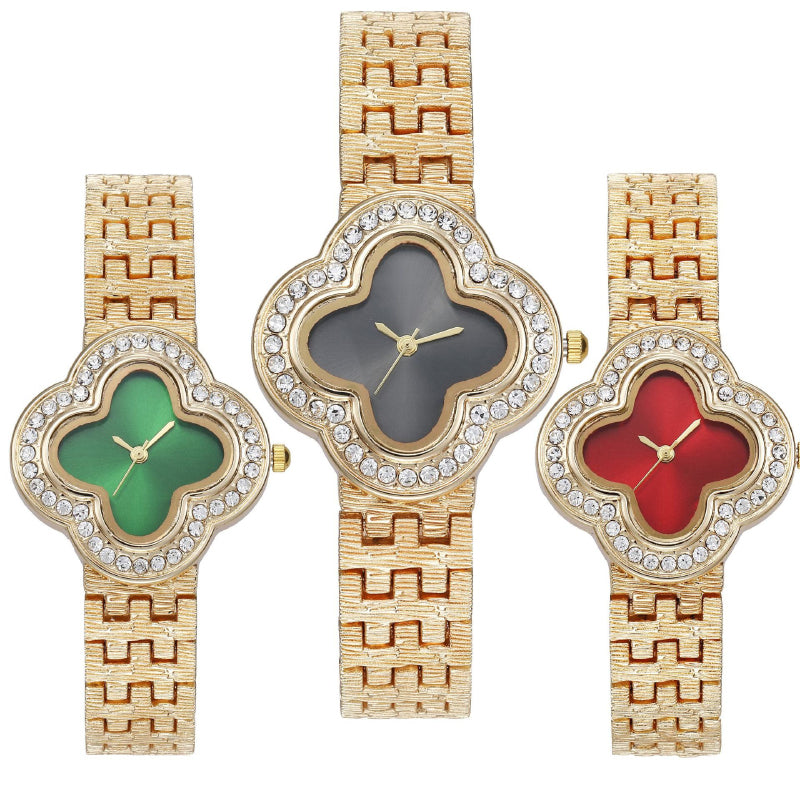 Flower Shape Rhinestone Adorned Numberless Quartz Watches