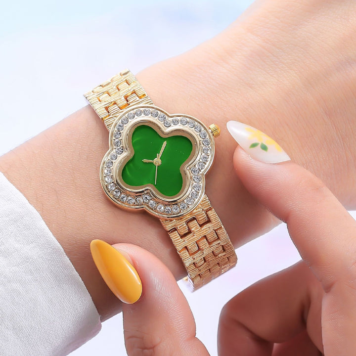 Flower Shape Rhinestone Adorned Numberless Quartz Watches