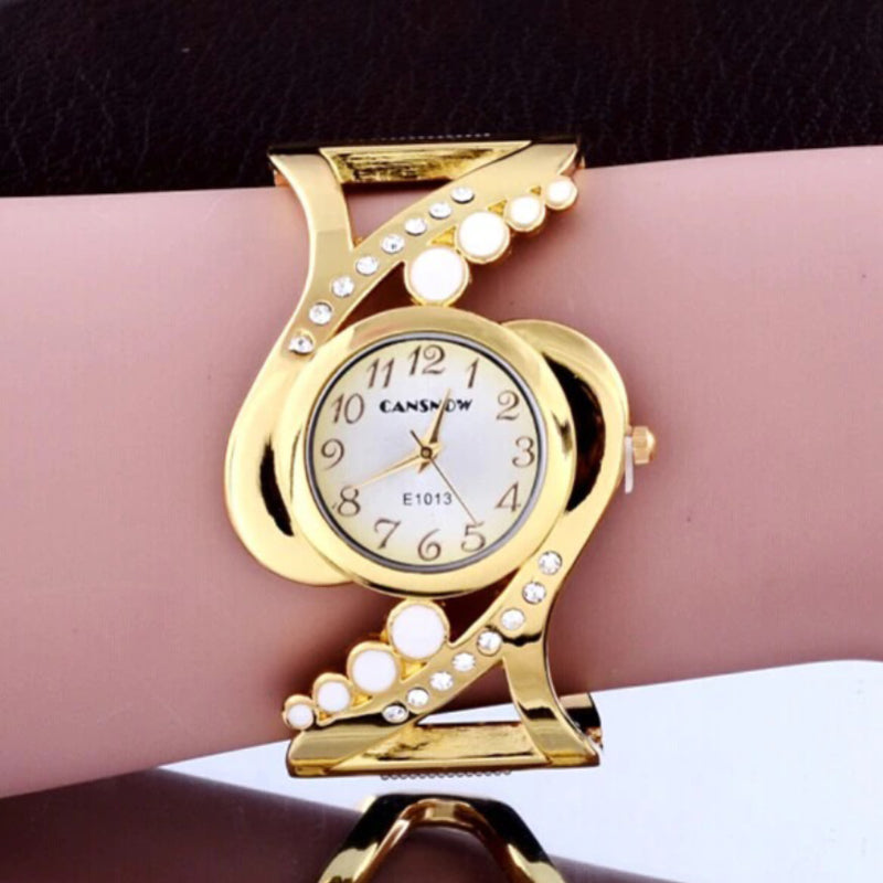 Unique Fashion Style with Rhinestone Embellished Bangle Bracelet Quartz Watches