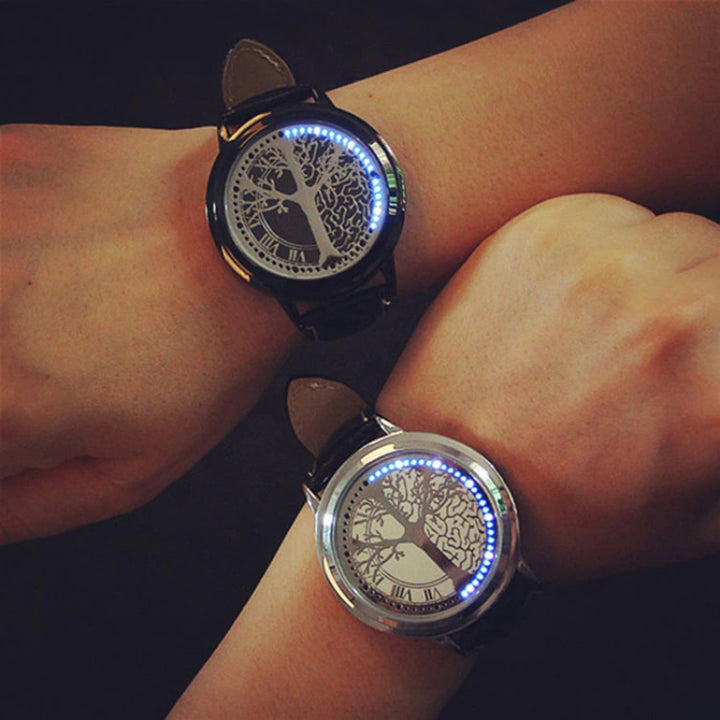 Tree Pattern Touch Screen Digital LED Display with Vegan Leather Band Watches