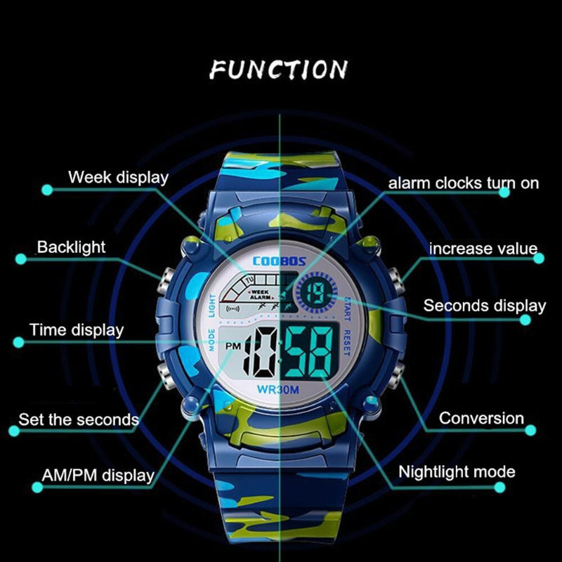 Military Kid's Colorful Digital LED Display Camouflage Watches