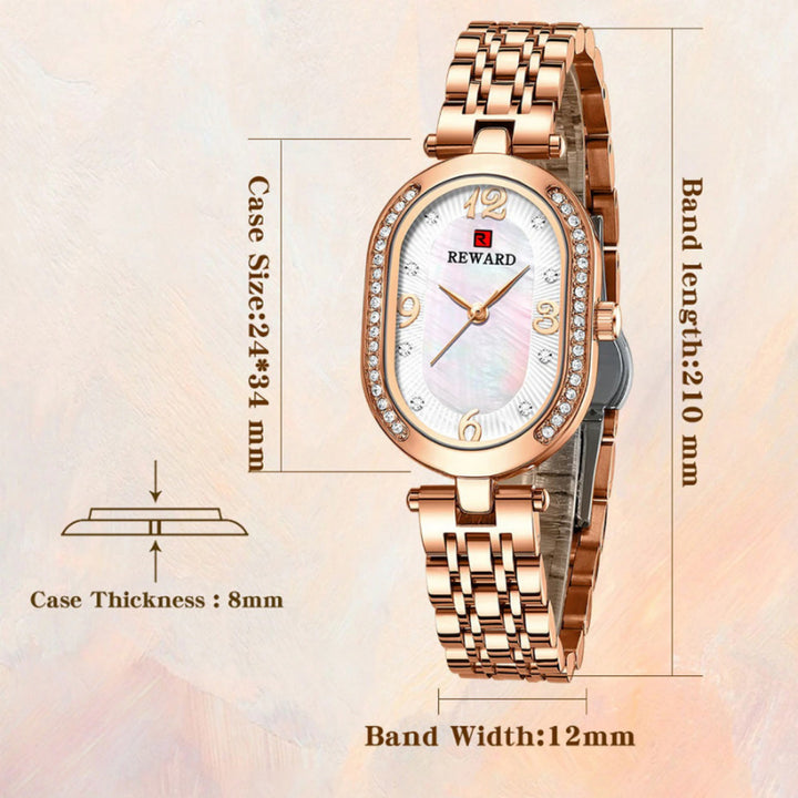 Alluring Rhinestone Bejeweled Oval Shape Case Steel Band Quartz Watches