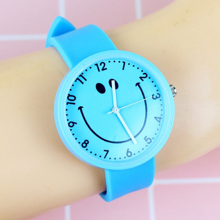 Soft Rubber Strap Smiley Face Dial Quartz Watch for Kids