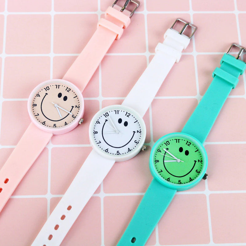 Soft Rubber Strap Smiley Face Dial Quartz Watch for Kids