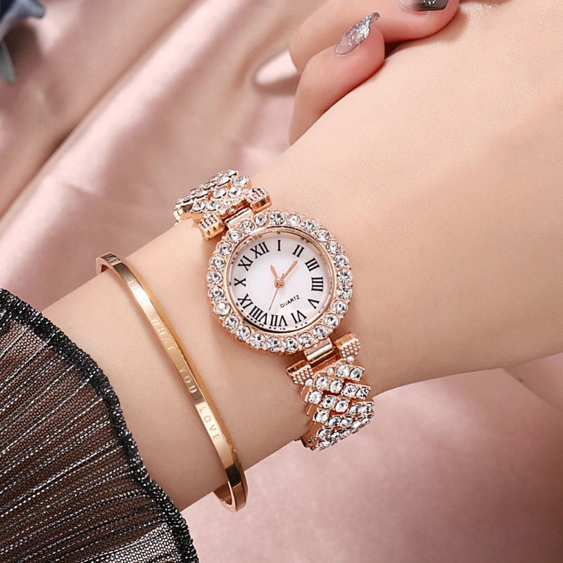 Lavish Fashion Roman Numeral Rhinestone Encrusted Bracelet Quartz Watches