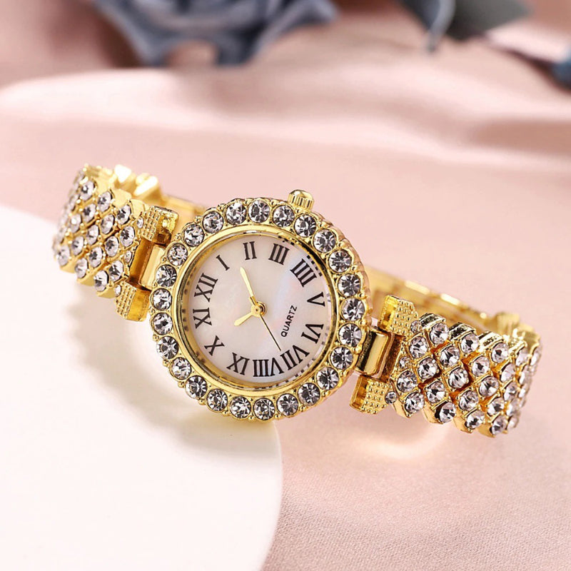 Lavish Fashion Roman Numeral Rhinestone Encrusted Bracelet Quartz Watches