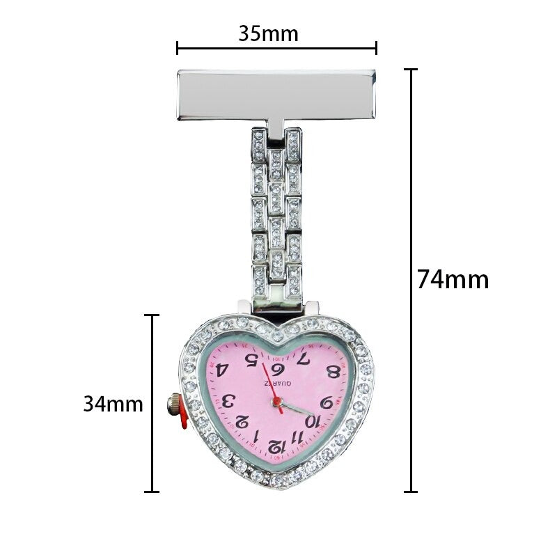 Heart-Shaped Rhinestone Studded Brooch Pin Pocket Quartz Watches