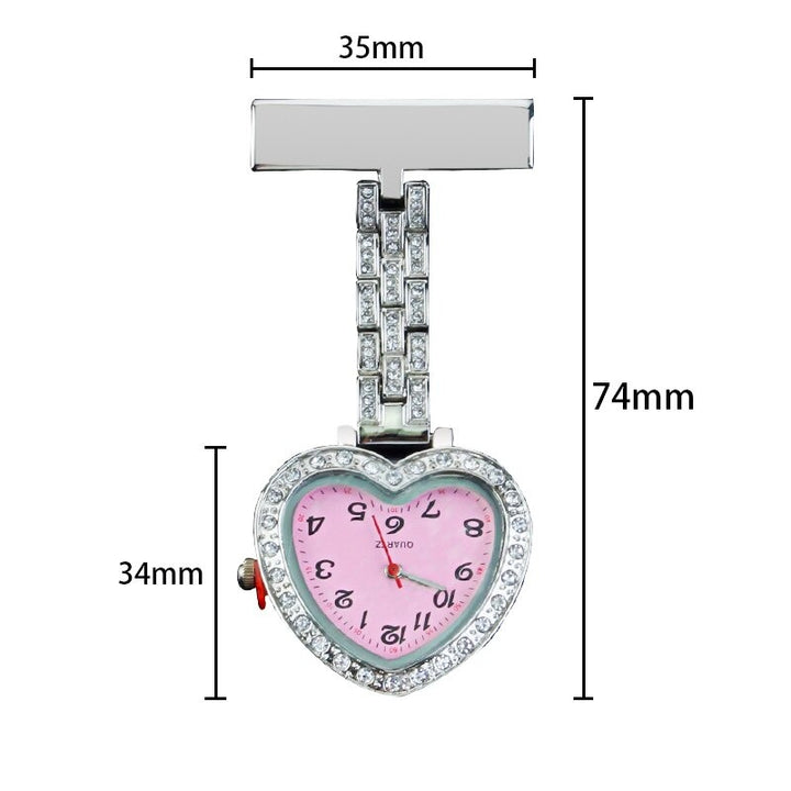 Heart-Shaped Rhinestone Studded Brooch Pin Pocket Quartz Watches