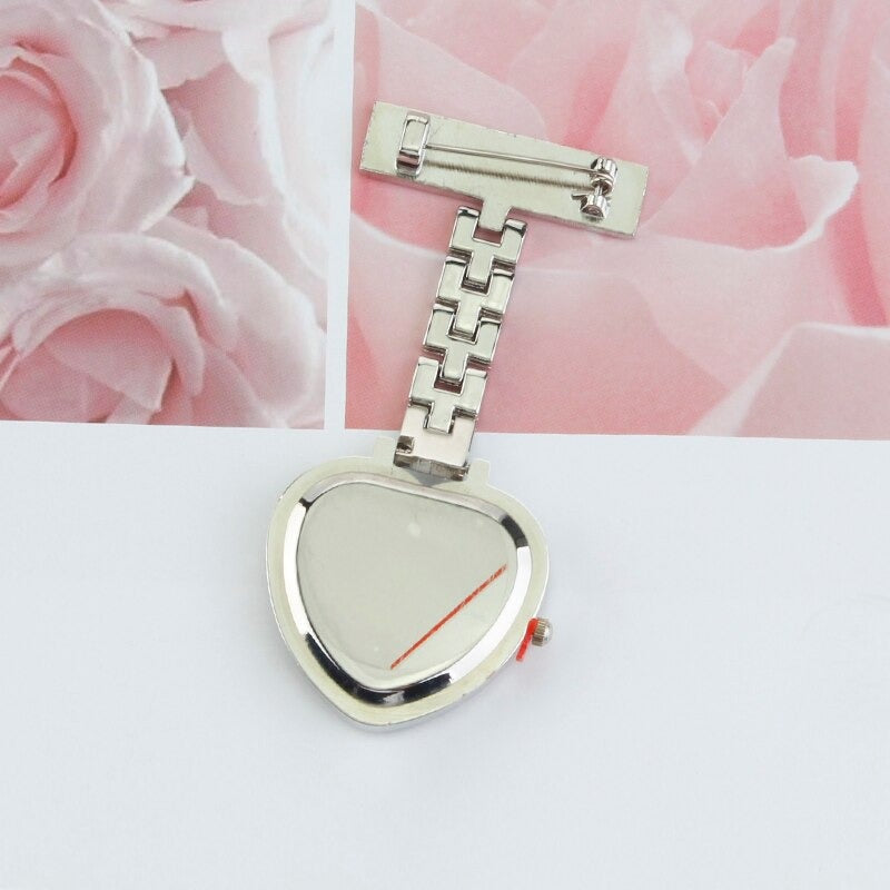 Heart-Shaped Rhinestone Studded Brooch Pin Pocket Quartz Watches