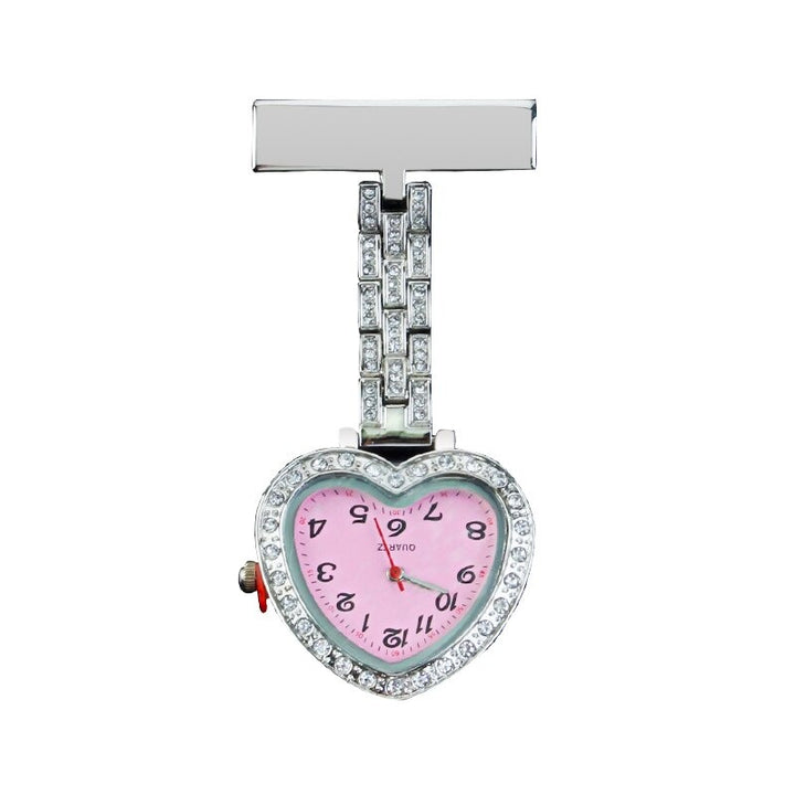 Heart-Shaped Rhinestone Studded Brooch Pin Pocket Quartz Watches