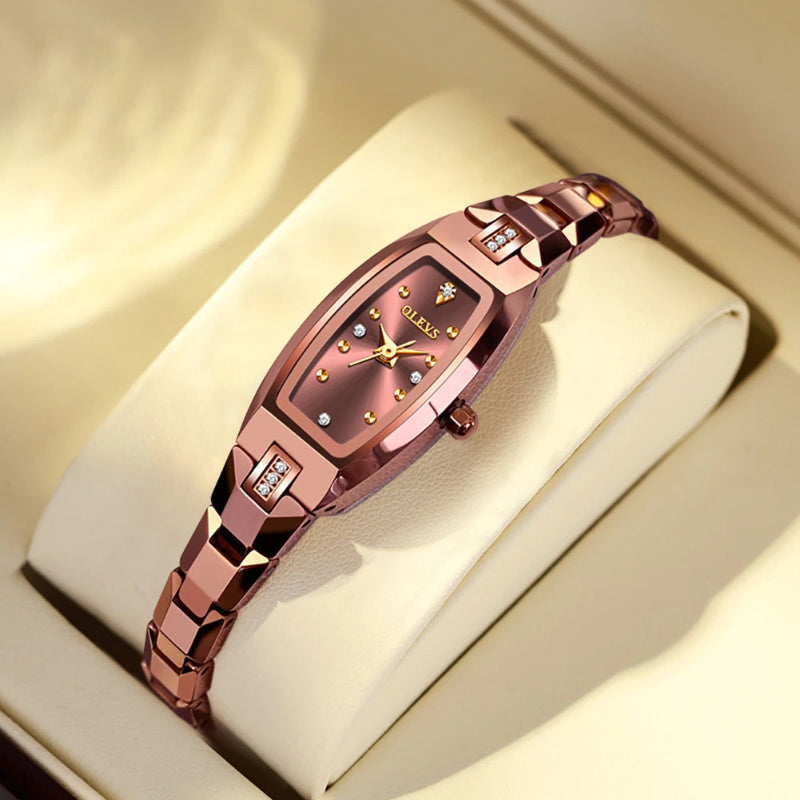 Retro Trend Exquisite Small Barrel-Shaped with Rhinestone Inlaid Dial Quartz Watches